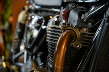 Fototapeta na wymiar Close-up Ducati black triumph of shine of the motorbike parts
