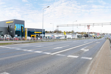 KRAKOW, POLAND - MARCH 13, 2020: The Zakopianka road near Krakow city in Poland totally empty due to coronavirus. No cars or people on the street.