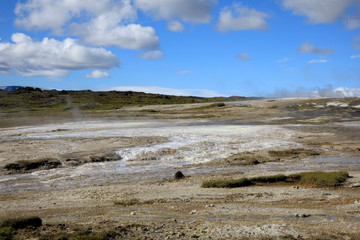 Hveravellir / Iceland - August 25, 2017: Landscape at Hveravellir a geothermal and sulfur area, Iceland, Europe