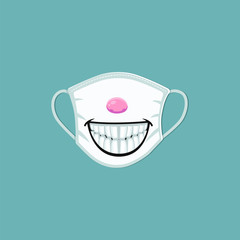 Medical mask with cartoon smile print - scary design on safety mask