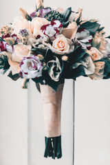 Beautiful bouquet, bridal bouquet, flowers of the bride. Marriage day setting