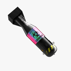 Mass Destruction Bomb with Biological Weapon, Biohazard Sign and Coronavirus Description. Concept of COVID-19 Impact on Safety, Economy, Finance, HealthCare, Markets. 3D Render Isolated on White.