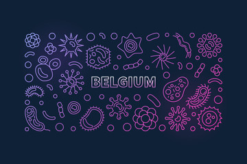 COVID-19 in Belgium vector colored concept outline horizontal banner or illustration on dark background