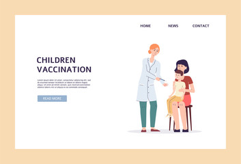 Children vaccination banner template, doctor giving vaccine to boy