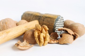 Walnut on a white background. Healthy food, nuts