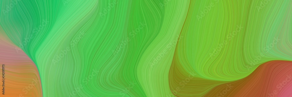 Poster dynamic elegant graphic. modern soft swirl waves background design with moderate green, peru and sienna color