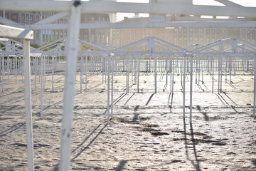  structures of disassembled beach tents