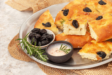 Traditional italian focaccia bread with olives