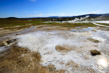 Hveravellir / Iceland - August 25, 2017: Landscape at Hveravellir a geothermal and sulfur area, Iceland, Europe