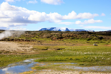Hveravellir / Iceland - August 25, 2017: Landscape at Hveravellir a geothermal and sulfur area, Iceland, Europe