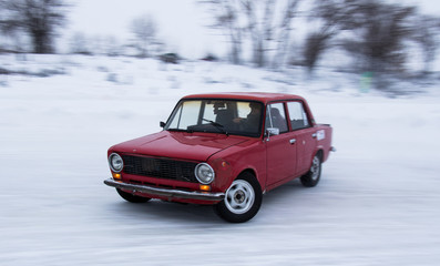 Russian car in winter, drift car