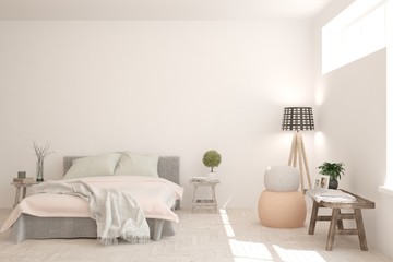 Fototapeta na wymiar White bedroom interior. Scandinavian design. 3D illustration
