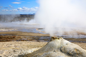 Hveravellir / Iceland - August 25, 2017: Fumarole and sulfur area at Hveravellir, Iceland, Europe