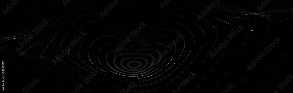 Poster Wave 3d. 3D back glowing abstract background. Abstract background with a dynamic wave. Big data visualization. 3d rendering.