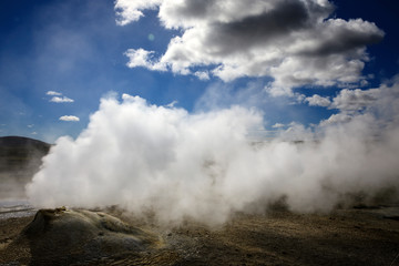 Fototapeta na wymiar Hveravellir / Iceland - August 25, 2017: Fumarole and sulfur area at Hveravellir near the Kjolur Highland Road, Iceland, Europe