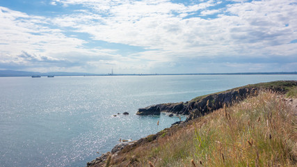 View of Dublin Bay on a sunny day from Howth Head, County Dublin, Ireland. 