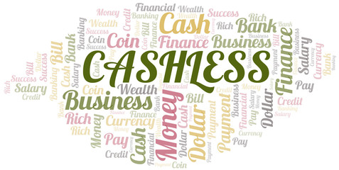 Cashless typography vector word cloud.
