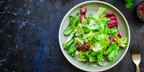 Healthy salad, leaves mix salad (mix micro greens, vegetable juicy snack). food background - Image, copy space for text keto or paleo diet
