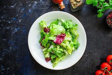 Healthy salad, leaves mix salad (mix micro greens, vegetable juicy snack). food background - Image, copy space for text keto or paleo diet