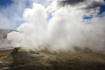 Hveravellir / Iceland - August 25, 2017: Fumarole and sulfur area at Hveravellir near the Kjolur Highland Road, Iceland, Europe
