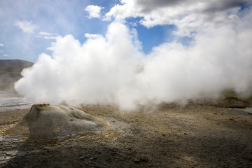 Hveravellir / Iceland - August 25, 2017: Fumarole and sulfur area at Hveravellir near the Kjolur Highland Road, Iceland, Europe