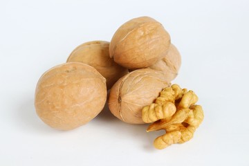 Walnut on a white background. Healthy food, nuts