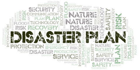 Disaster Plan typography vector word cloud.