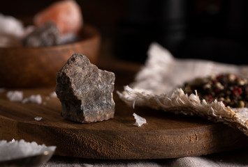 Kala namak salt from india on a wooden table
