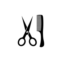Comb and scissors icon, logo isolated on white background