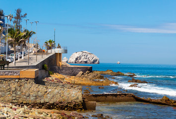 Main avenue of the city of Mazatlan on the shore of the beach (Malecon) photographs during the morning