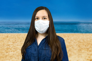 Woman wear protective face mask at home - protection against influenza virus.. Stop the virus and...