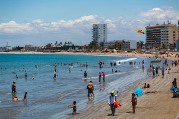 Main avenue of the city of Mazatlan on the shore of the beach (Malecon) photographs during the morning