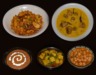 Various kinds of Indian vegetarian dishes or cuisine at a glance