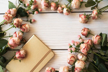 Flowers composition of rose.flat lay,top view,copy space