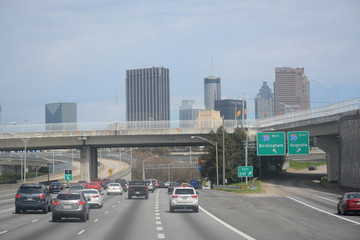 ATLANTA, GEORGIA, USA - APRIL 14, 2018: Highway view towards the city