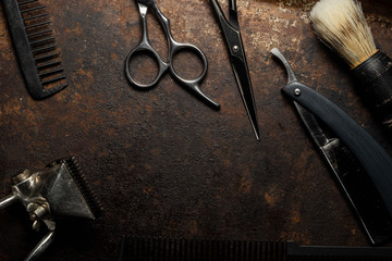 vintage barber tools dangerous razor hairdressing scissors old manual clipper comb shaving brush....