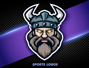 Professional logo viking warrior. Sport mascot, e-sports label. Vector illustration.