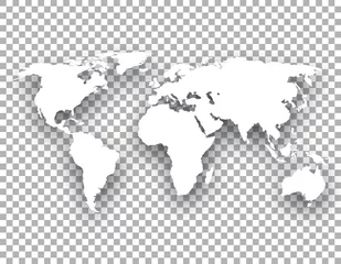 Rolgordijnen witte wereldkaart met schaduw op transparante achtergrond © agrus