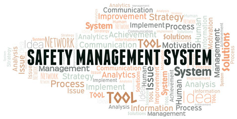 Safety Management System typography vector word cloud.