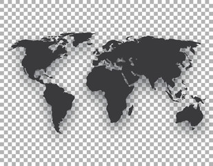 Fototapeta na wymiar world map with shadow on transparent background