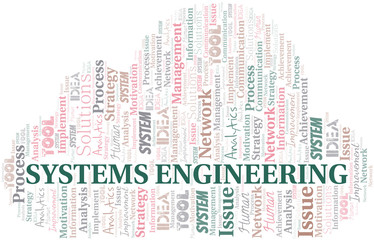 Obraz premium Systems Engineering typography vector word cloud.