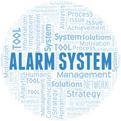 Alarm System typography vector word cloud.