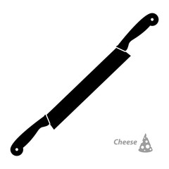 Black silhouette of a long knife with two handles for cheese. Symbol, kitchen appliance. Logo, sign. Flat style. Vector illustration
