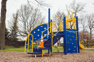 Public Parks in New York have been shut down due to Corona Virus Pandemic - Football field closed as well as kids' playgrounds