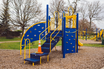 Public Parks in New York have been shut down due to Corona Virus Pandemic - Football field closed as well as kids' playgrounds