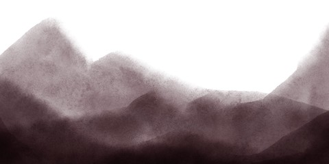 Bright watercolor mountains rectangular background. Cute cozy digital art. Print for cards, banners, posters, textiles, wallpaper, covers, invitations, web design, wedding, wrapping paper.