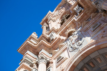 Fragment of the main facade of the Basilica de la Santisima Vera Cruz in the province of Murcia.