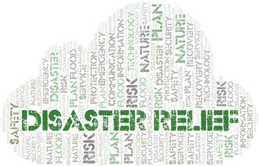 Obraz premium Disaster Relief typography word cloud.
