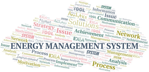 Energy Management System typography vector word cloud.