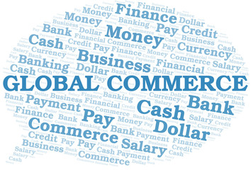 Global Commerce typography vector word cloud.